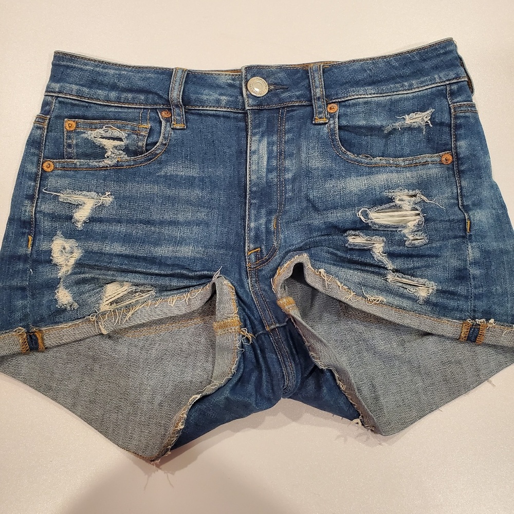 American Eagle Hi Rise Shortie Distressed Shorts 6